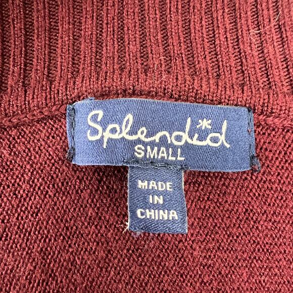 SPLENDID Red Wine Scoop Choker Neck Long Sleeve Tunic Sweater Pullover Knit S - Picture 6 of 8